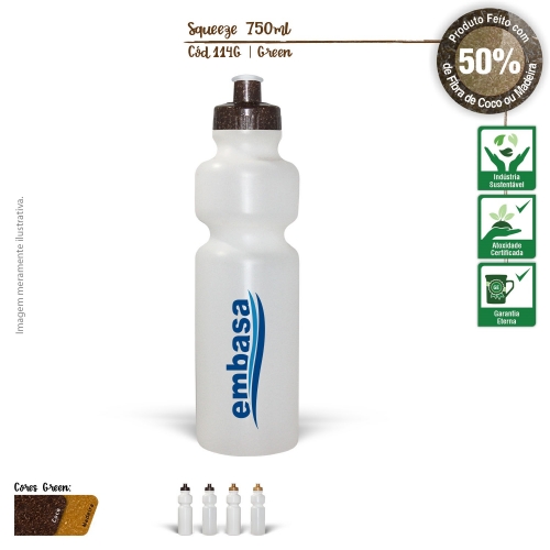  - Squeeze Ecológico 750ml Resistente e Flexível com Bico de PVC Cristal